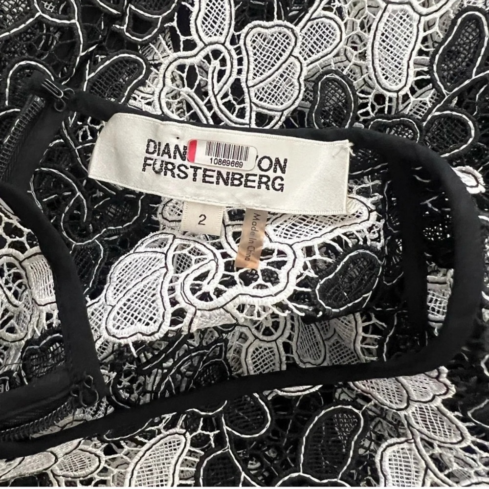 Diane von Furstenberg black and white macramé floral Guipure lace dress Size 2 - Picture 9 of 14